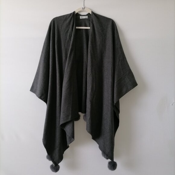 Janice Apparel Womens Charcoal Gray Pom Pom Open Front Cardigan Size OS - Picture 1 of 5